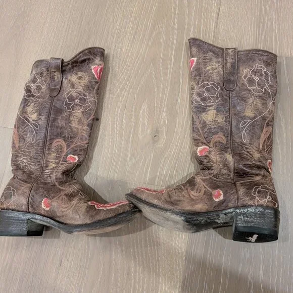 Old Gringo Marsha Western Cowboy Boots 7 Pink Brown Leather Embroidered Boho